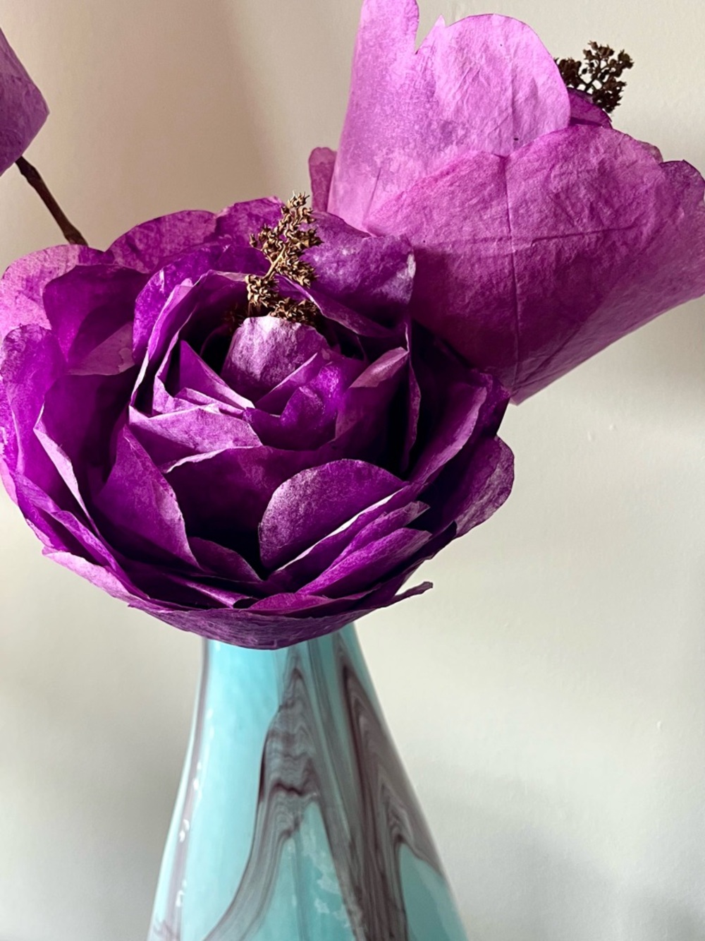 Purple Paper Flower Stem Home Accent - Decorative Artificial Bloom